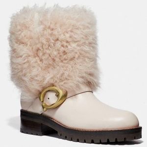 Coach Leighton Shearling Bootie Chalk/White BNIB
